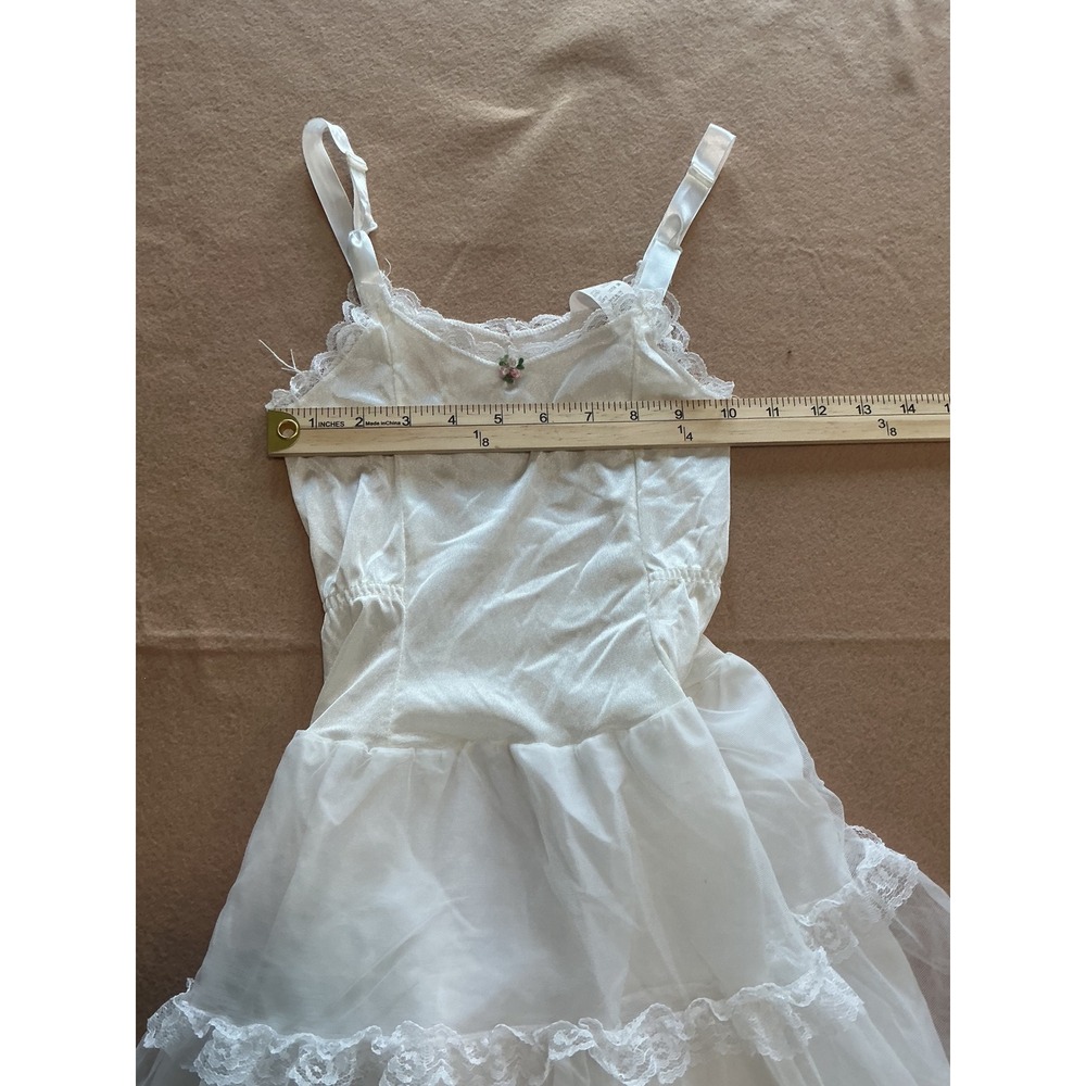 Her Majesty Full Slip Girls Size 7 White Excellent Vintage Tiered Tulle Lace